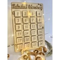 Drewniany Kalendarz Adwentowy z zadaniami na każdy dzień  (24 świąteczne stemple, gra na odwrocie)