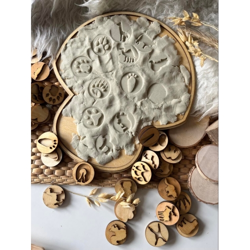 Sensoryczna taca Grzybek +30 dwustronnych stempli do ciastoliny i piasku kinetycznego