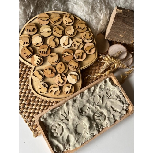 Sensoryczna taca Grzybek +30 dwustronnych stempli do ciastoliny i piasku kinetycznego