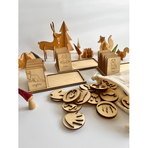 Drewniane tace (3szt.)  z tropami zwierząt