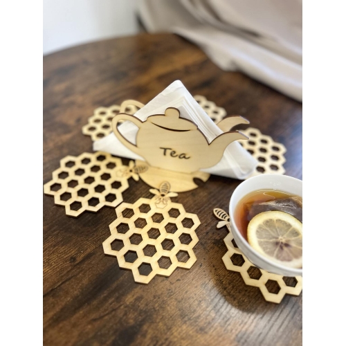 Serwetnik + 6 podkładek pod kubek " Pszczoła"