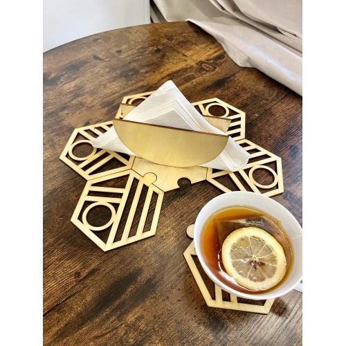 Serwetnik + 6 podkładek pod kubek " Geometria"