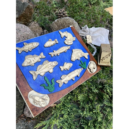 Drewniana Układanka Edukacyjna „Ryby w polskich jeziorach” zestaw malowany