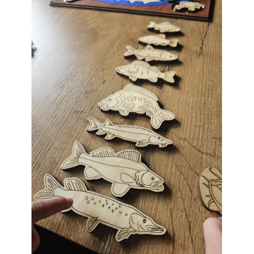 Drewniana Układanka Edukacyjna „Ryby w polskich jeziorach” zestaw malowany