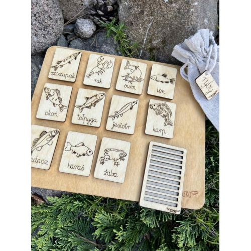 Drewniana Układanka Edukacyjna „Ryby w polskich jeziorach” zestaw niemalowany