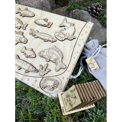 Drewniana Układanka Edukacyjna „Ryby w polskich jeziorach” zestaw niemalowany