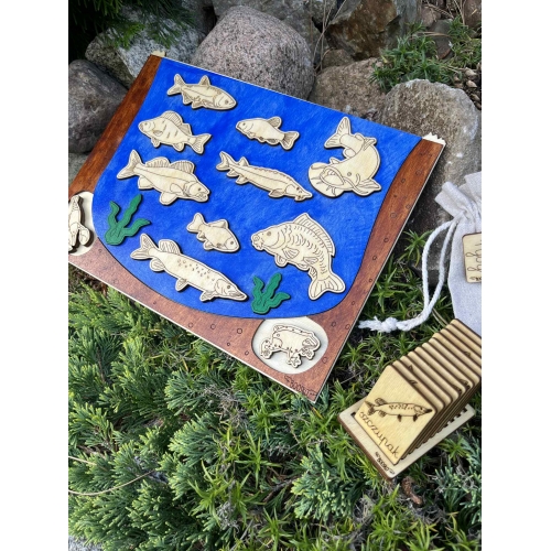 Drewniana Układanka Edukacyjna „Ryby w polskich jeziorach” zestaw malowany