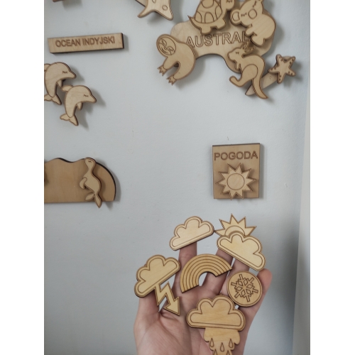 Mapa Świata Zwierząt na magnesy (wzór 2)-kontynenty sklejka 6mm