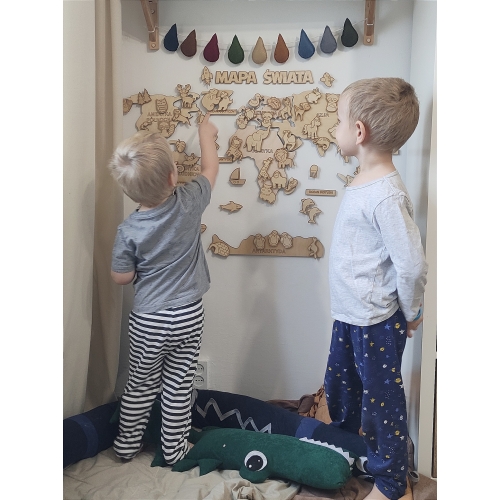 Mapa Świata Zwierząt na magnesy (wzór 2)-kontynenty sklejka 6mm