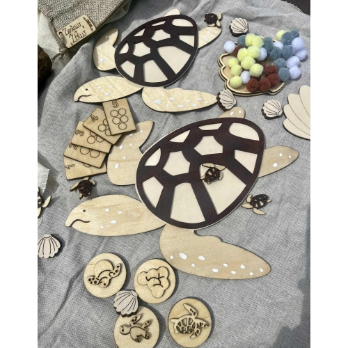 Zestaw " Żółw" - ( układanka lewopólkulowa, cykl rozwojowy, gra,nauka liczenia )