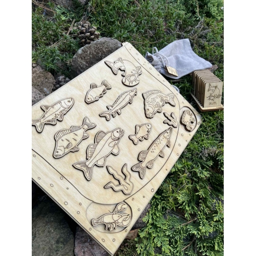 Drewniana Układanka Edukacyjna „Ryby w polskich jeziorach” zestaw niemalowany