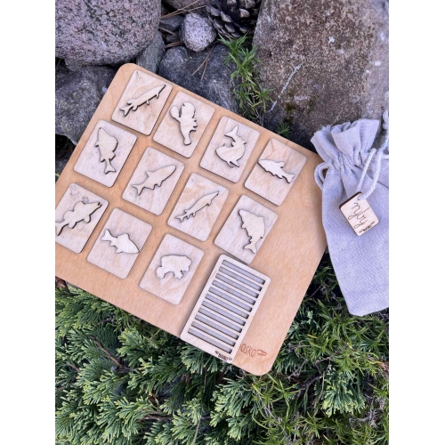 Drewniana Układanka Edukacyjna „Ryby w polskich jeziorach” zestaw niemalowany