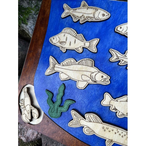 Drewniana Układanka Edukacyjna „Ryby w polskich jeziorach” zestaw malowany