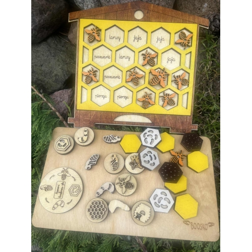 Edukacyjny Drewniany Ul z Akcesoriami (mały)– Poznaj Świat Pszczół! (zestaw malowany)