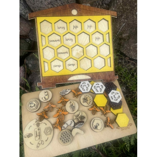 Edukacyjny Drewniany Ul z Akcesoriami (mały)– Poznaj Świat Pszczół! (zestaw malowany)